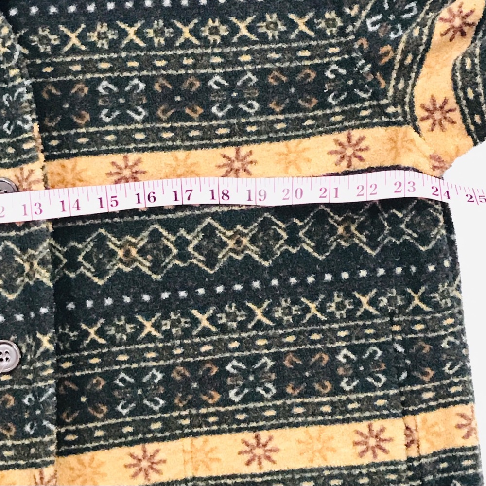Vintage Sandro Sport Fleece Green Tan Pattern Poly Pile Collar Button Up Jacket - Picture 9 of 16